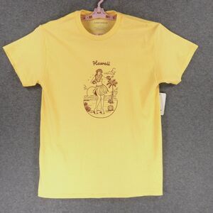 Hawaii Hula Dancer Womens TShirt Large Yellow Tropical Island Palm Kona Marlin